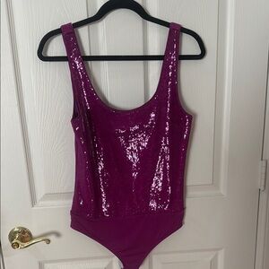 NWT purple sequin thong bodysuit express size medium